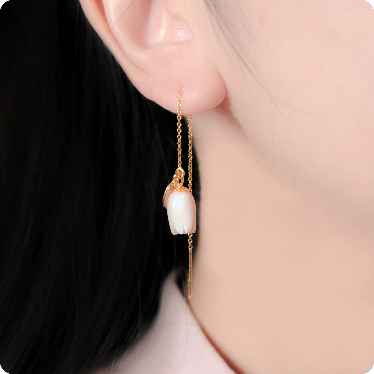 Celeste Faerie Tulip Threader close-up on ear