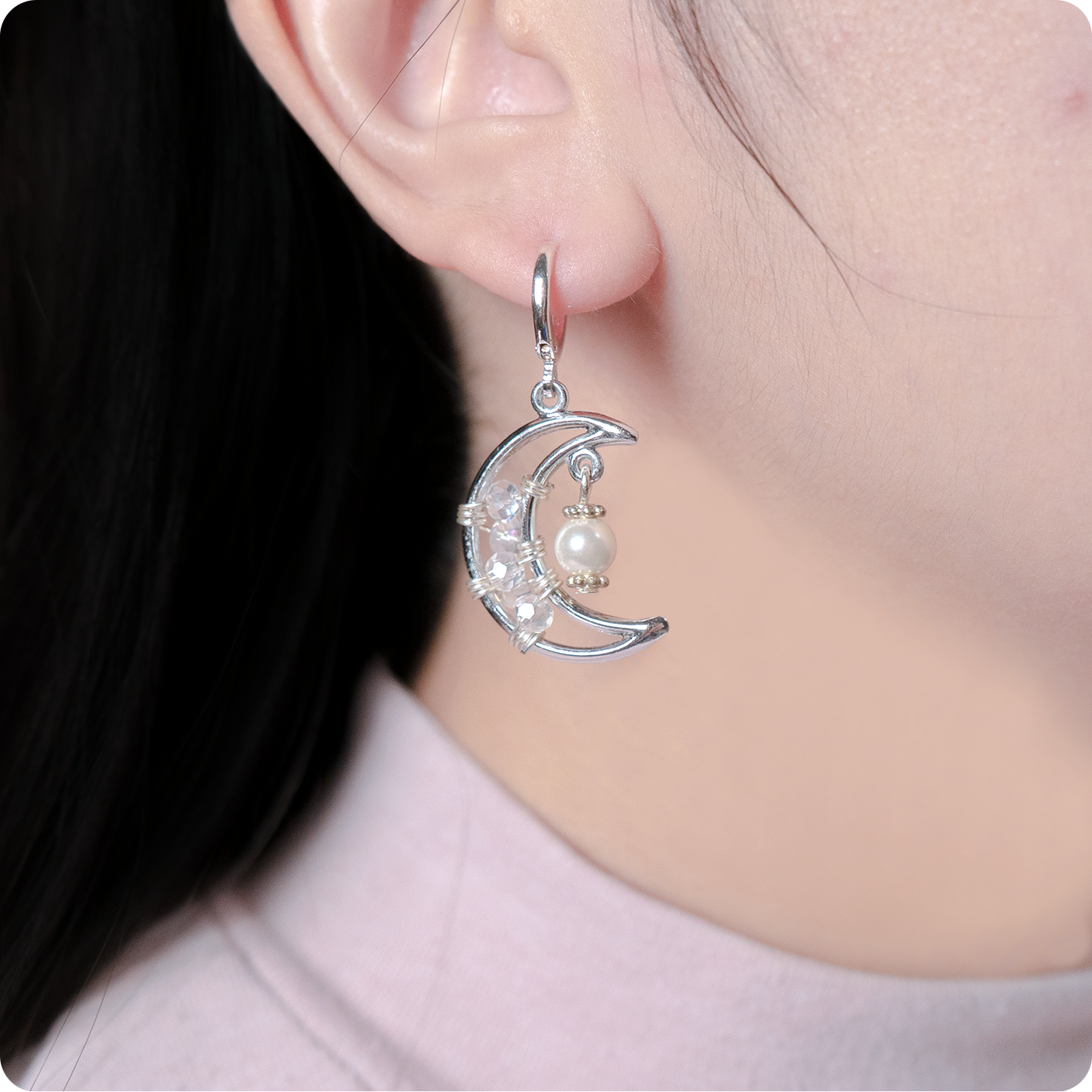 Celeste Faerie Luna Earrings close-up on ear