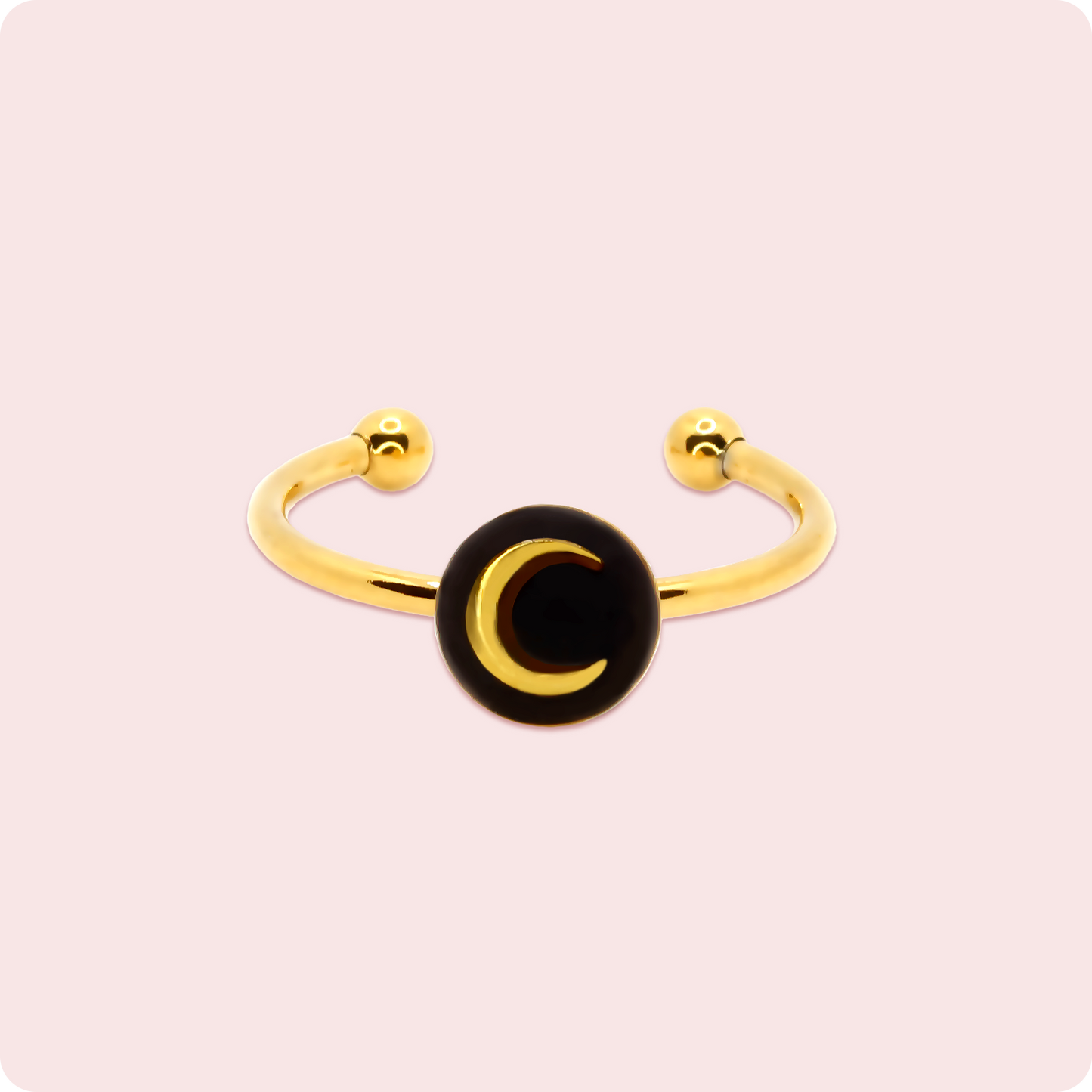 Celeste Faerie Gold Luna Ring close-up on pink background