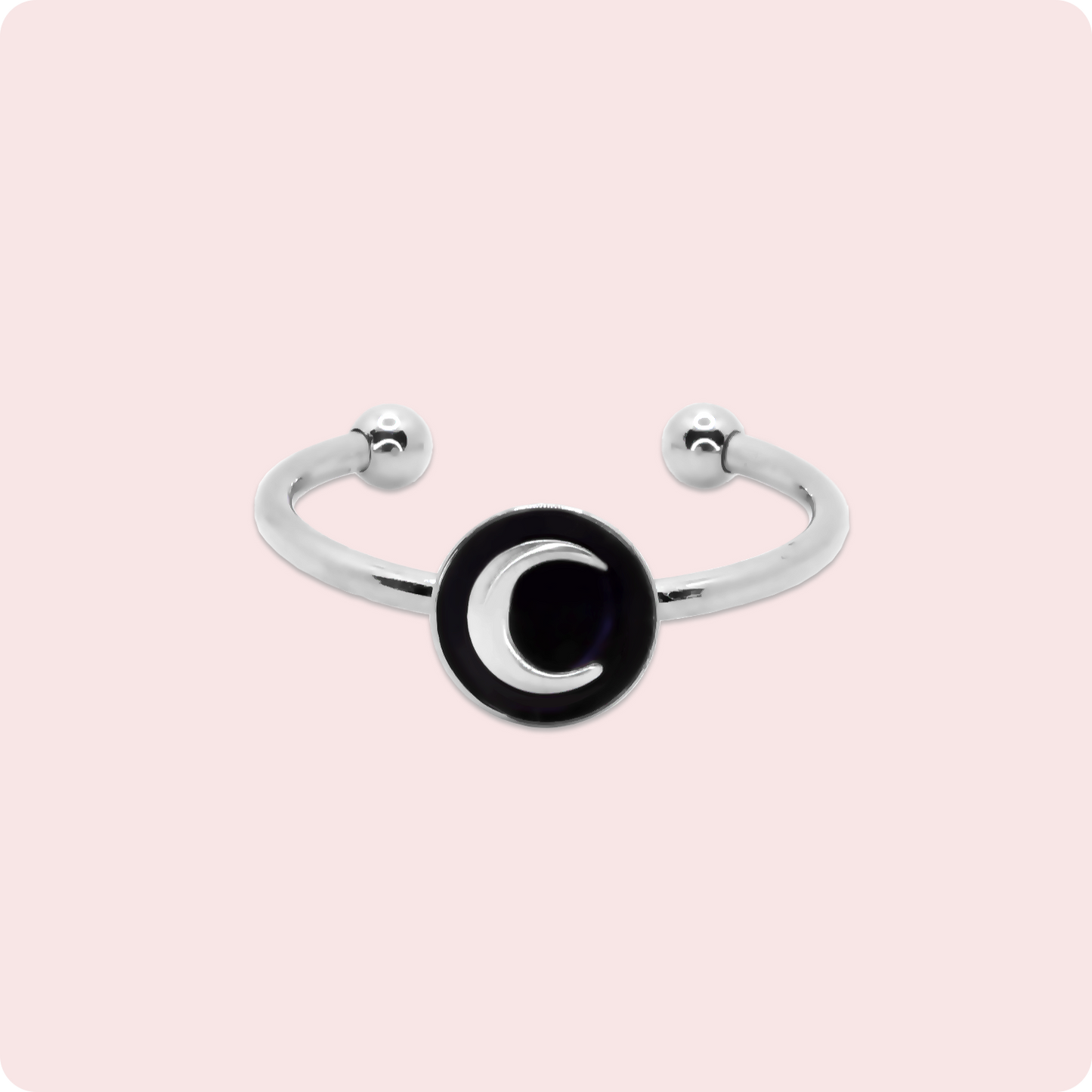 Celeste Faerie Silver Luna Ring close-up on pink background