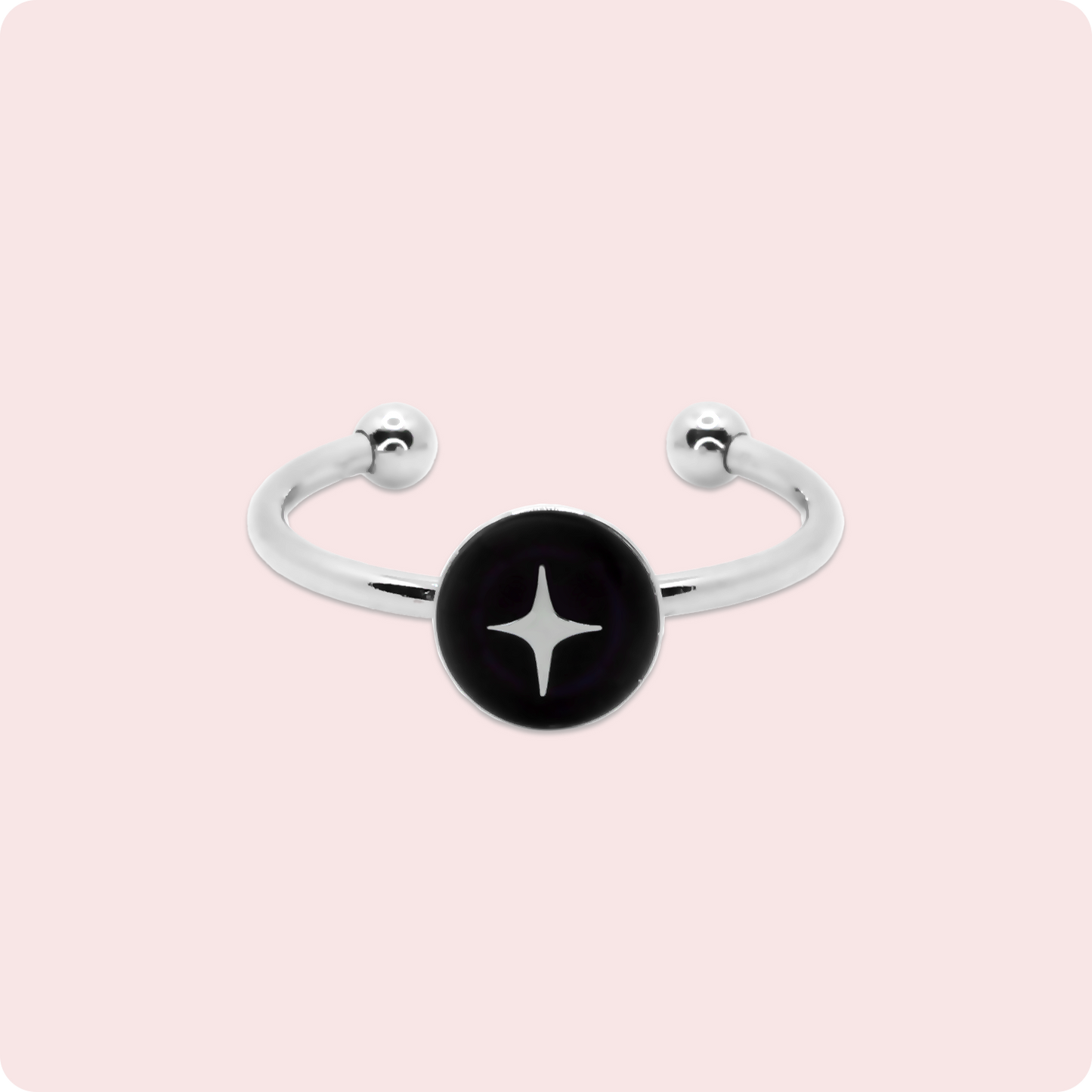 Celeste Faerie Silver Estrella Ring close-up on pink background