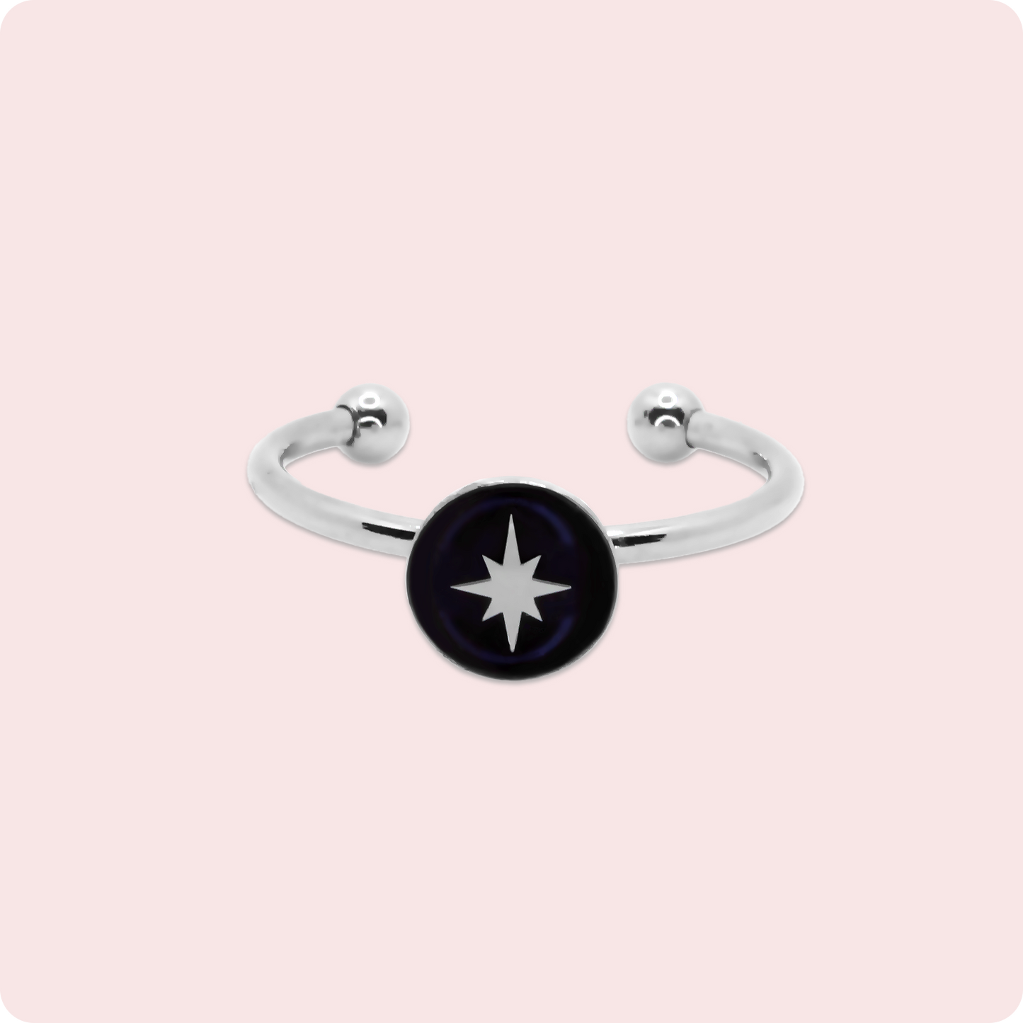 Celeste Faerie Silver Sol Ring close-up on pink background